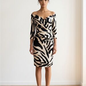 Diane Von Furstenberg Black and Cream Long Sleeve Dress